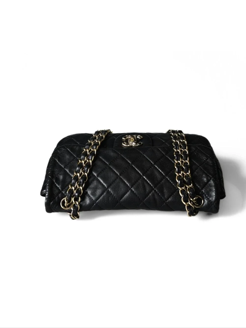 Chanel Precious Gem Encrusted Turnlock Single Flap Bag Black Lambskin